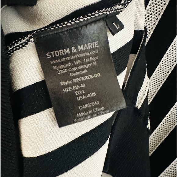 ANTHROPOLOGIE STORM & MARIE REFEREE-DR BLACK WHITE STRIPED KNIT TUNIC DRESS L - Picture 4 of 4